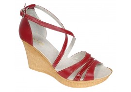 Marimea 40 Sandale dama rosii din piele naturala cu platforme de 8 cm - ELY03R
